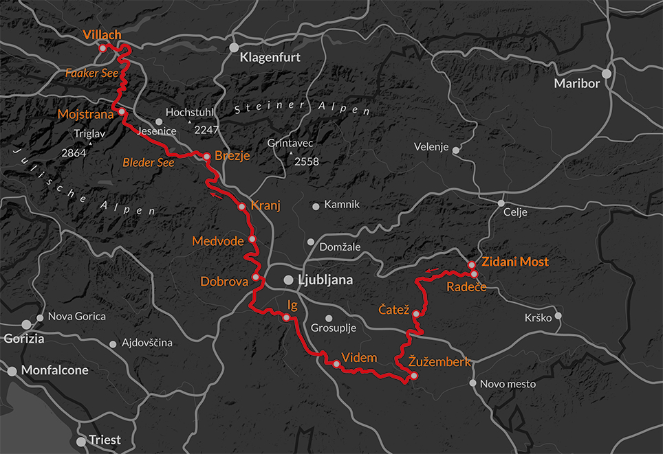Karte 1 zu Transslowenien: Zidani Most - Faaker See