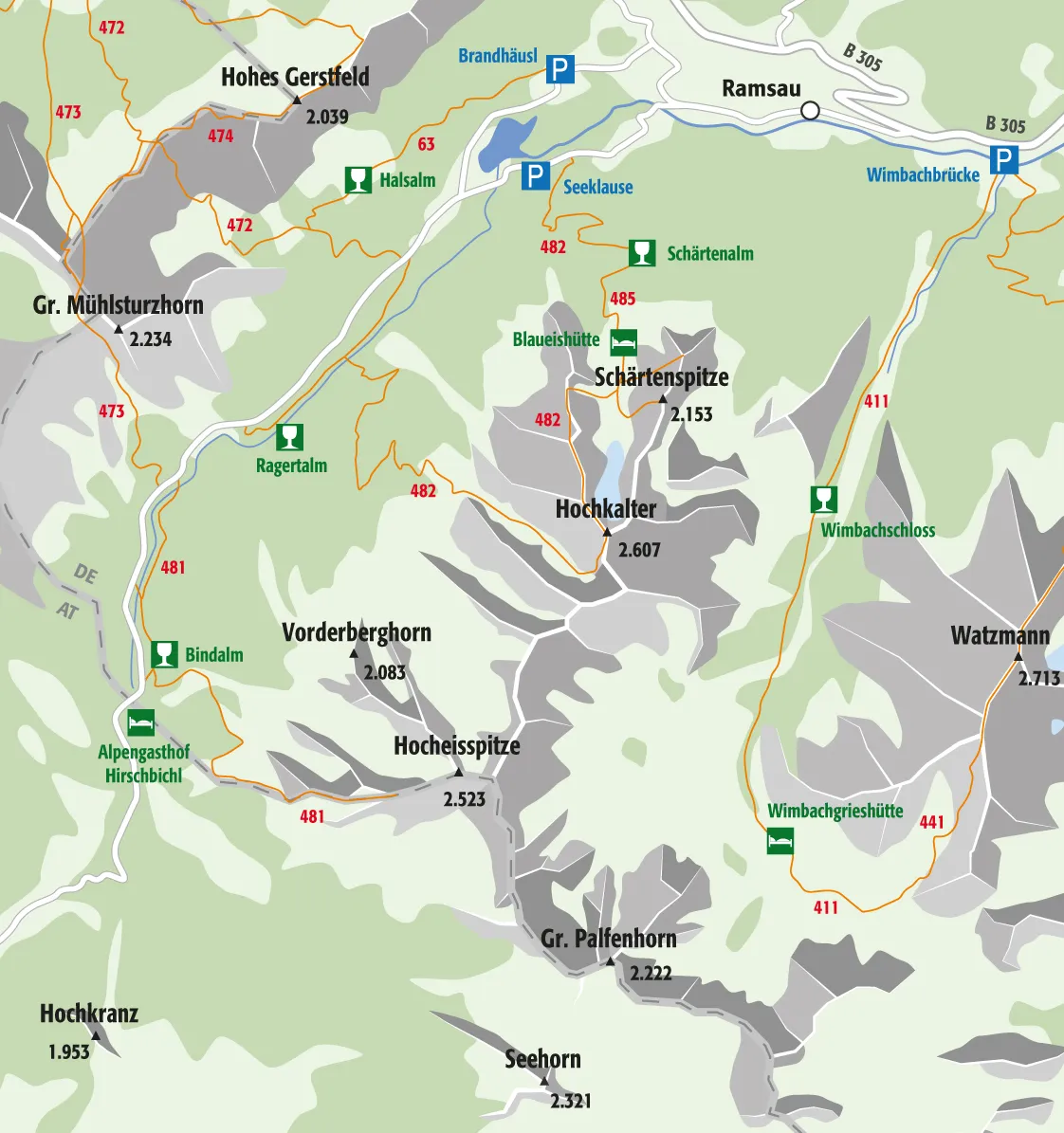 Übersichtskarte des Hochkaltermassivs in den Berchtesgadener Alpen von Sebastian Steude als Beispielarbeit