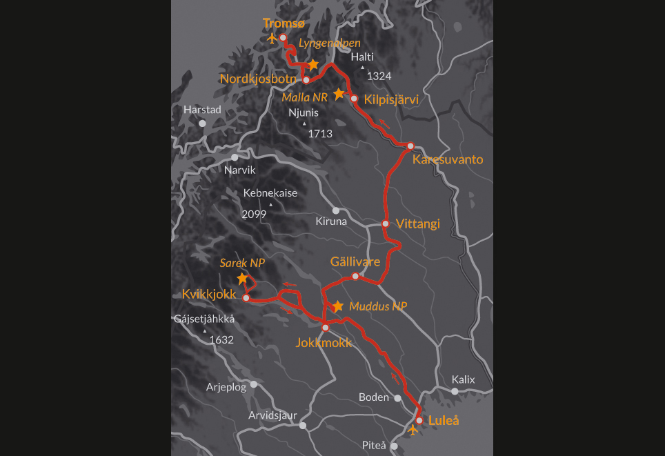 Karte-Radreise-Nordkalotte-Skandinavien