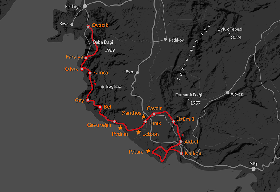 Karte-Trekking-Lykischer-Weg-Türkei