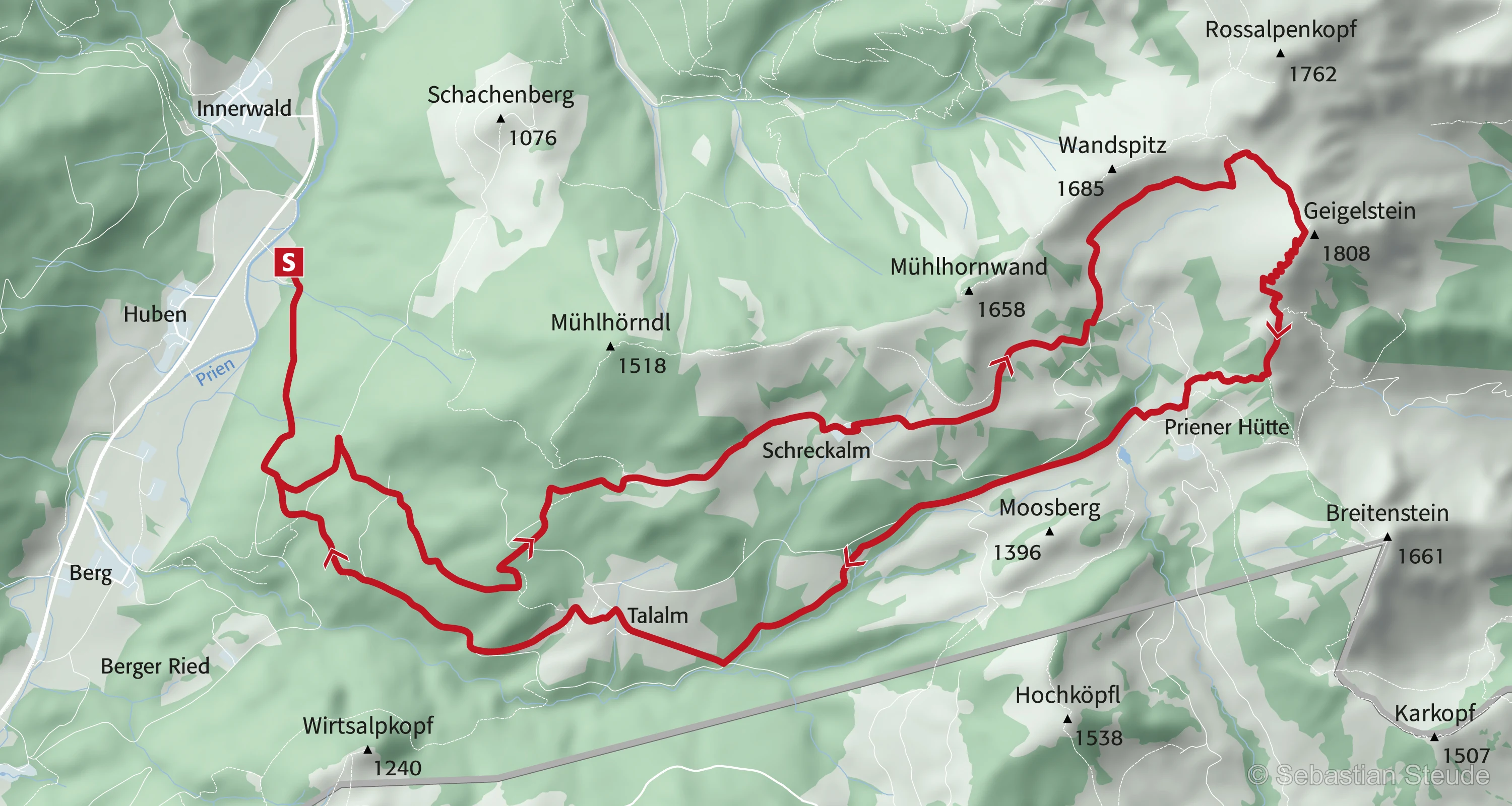 Wandertour am Geigelstein in den Chiemgauer Alpen – Beispiel einer Tourenkarte